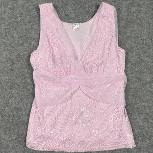 VENUS Women’s Medium Pink Lace Bow Tank Top Sleeveless Bustier Sheer